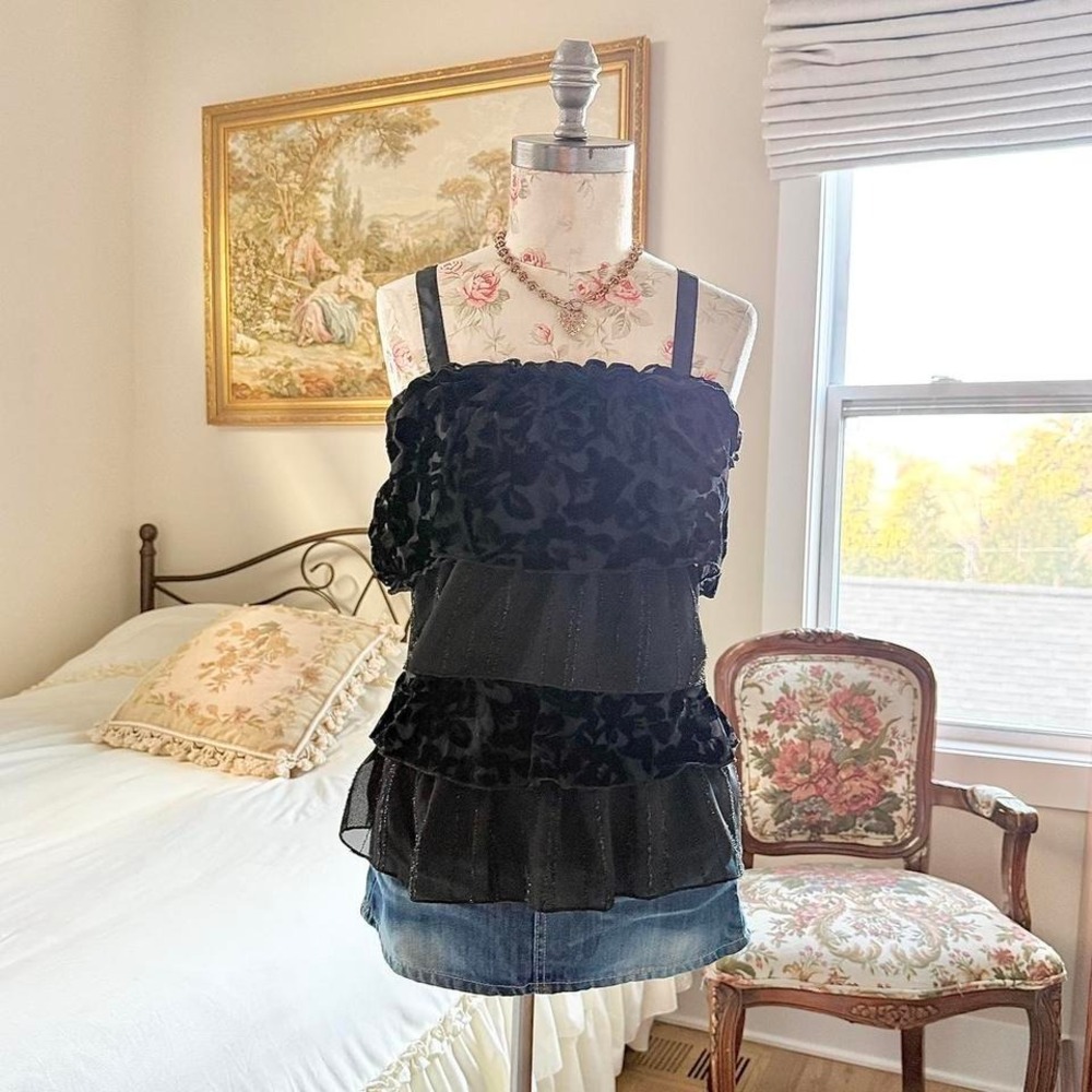 Y2K Justice black‎ layered ruffle cami tagged size 18 fits like a small